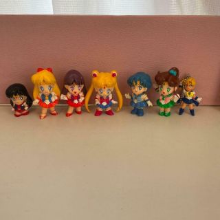 Japanese Antique Bandai Sailor Moon Figure & Key Chain & Finger Doll Set Of 7