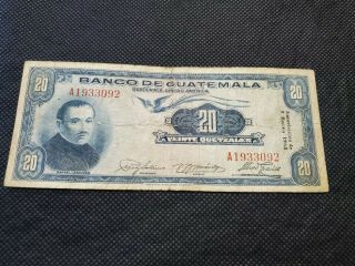 Banco De Guatemala 20 Quetzales 1963 Banknote Very Rare And Scarce