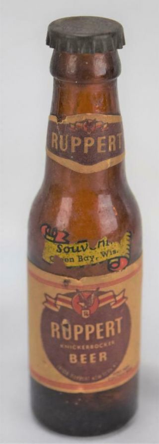 Vintage Antique Miniature Ruppert Knickerbocker Beer Bottle Green Bay Wisconsin