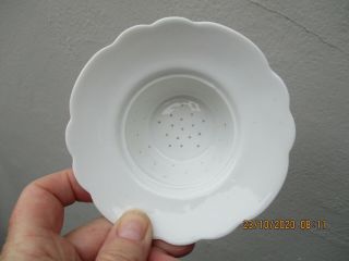 An Antique Vintage White Porcelain Dairy Strainer Drainer - Fluted Edge - 11 Cm Diam