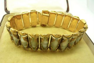 Vintage Jewellery Damascene Toledo Enamel Mother Of Pearl Panel Bracelet