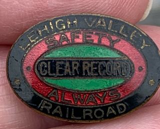 Antique Lehigh Valley Railroad Enamel Safety Always Pin Button Collar Badge Vtg
