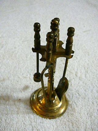 Vintage Dollhouse Miniatures Brass Fireplace Tools & Stand 1/12th Size