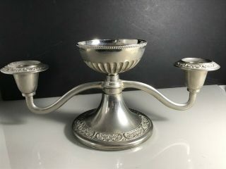 Vntage Rocco Style Silver Plated Two Arm Candelabra With Centre Bowl
