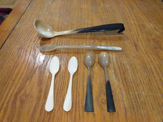 Six Vintage Carved Horn Spoons & Ladle
