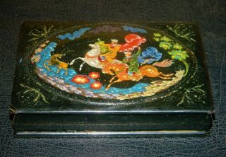 Antique Russian Hand Painted Enameled Wooden Trinket Box