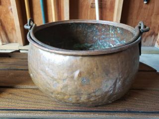 Vintage Large Copper Pot,  Cauldron Kettle,  Antique,  With Handle.