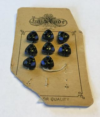 Vintage Antique Buttons On A Card,  5/8 ",  Triangle Shape,  Blue/black/green Design