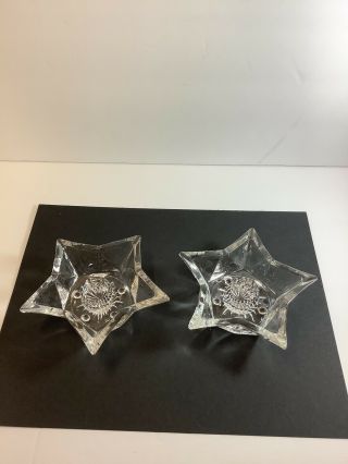 Vintage Clear Pressed Glass Star Shaped Tapered Candle Holder - Set Of 2