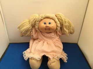 Vintage Cabbage Patch Kids Blue Eyes Blonde Doll Pig Tails 1 Dimple Cpk