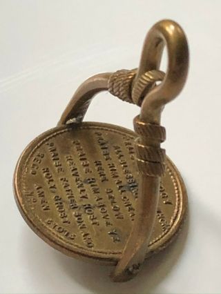 Antique Victoria Gold Coloured Metal Fob Pendant With Lords Prayer And Doxology