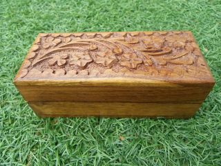 Vintage Small Carved Wooden Box Trinket Jewelry