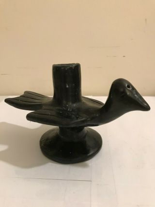 Antique Vintage Black Bird Crow Wood Candle Holder Halloween Decoration