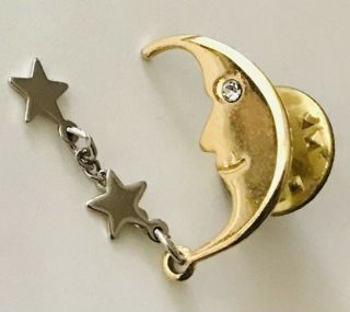 Moon & Stars Pin Badge Brooch Rare Vintage (n1)