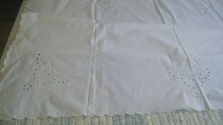 Vintage Large Rectangular Table Cloth - Scalloped Edge,  Embroidered