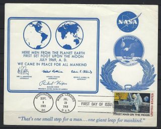 Rare Us 1969 Fdc (card) : Apollo 11 & Nasa Cachet (creases On Top And Bottom)
