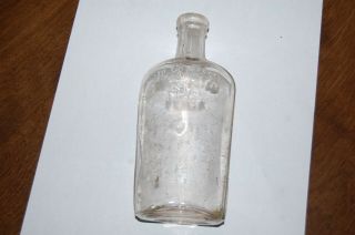 Vintage Antique Clear Glass Warranted Flask Bottle 1/2 Pint Cork Top Early 1900