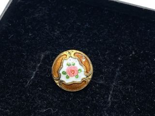 1x Lovely Small French Antique Champleve Enamel Brass Rose Button