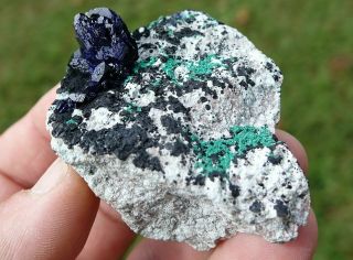 Rare,  Luster Blue Azurite Crystal On Contrasting Matrix,  Malachite,  Milpillas