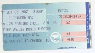 Rare Fleetwood Mac 10/3/87 E Troy Wi Alpine Valley Ticket Stub