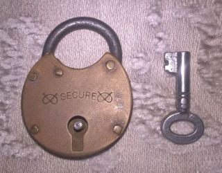 Small Vintage Brass " Secure " Padlock With Key