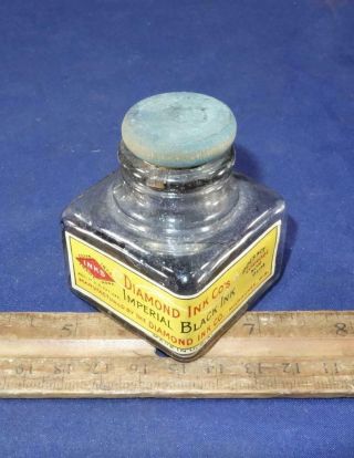 Antique Diamond Ink Co Milwaukee W/ Label & Wood - Cork Stopper