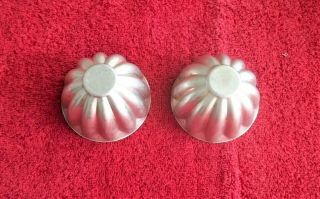 Vintage Antique Aluminum Jello Mold Fluted Metal,  Set Of Two,  2 " H X 3 " W