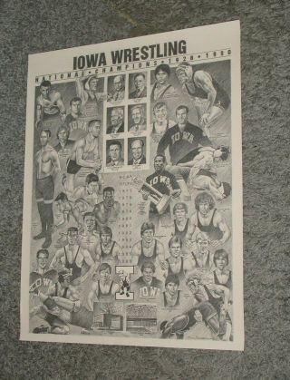 Rare 1928 1990 University Of Iowa Hawkeyes Wrestling National Champions Poster