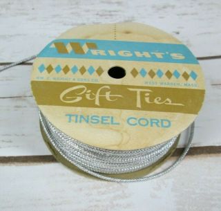 Wrights Tinsel Cord Silver Ribbon Present Gift Ties Wrapping Retro Christmas Vtg