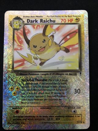 Holo Rare Dark Raichu Pokemon Card Reversed Foil 7/110,  Near