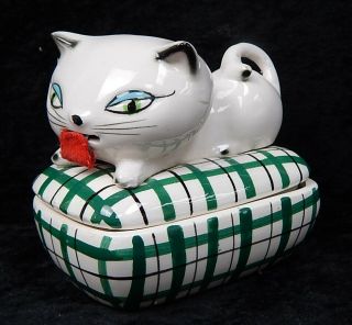 Rare 1958 Holt Howard Cozy Kitten Cat Ceramic Sewing Tape Measure Pin Dish