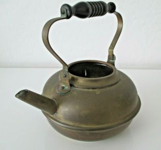 S & Co.  Antique Metal Brass/bronze Teapot W/ Wooden Handle No Lid Vtg
