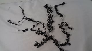 Victorian Jet Beading On Wire Tiny Glass Black Beads Mourning Jewelry Floral 30 "
