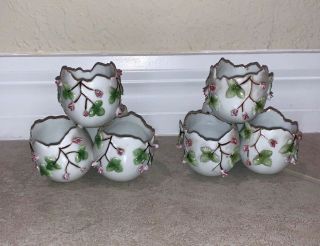 Very Rare Pair Vintage Meissen Tiered Stacked Egg Vase With Roses Relief M - 337
