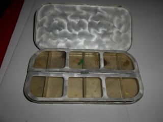 Vintage Fly Fishing Aluminum Box With 8 Flies And Compartments