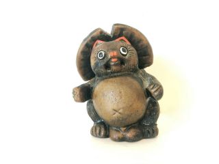 Rare Vintage Japanese Tanuki Pottery Statue 4 " Inches