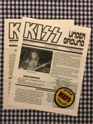 The Kiss Underground Fan Club Kit.  Member Patch & 2 Newsletters 1978,  Rare Card