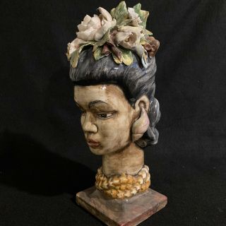 Vintage Rare HAWAIIAN POLYNESIAN Woman Head Bust FLOWER Headdress Shell Earrings 2