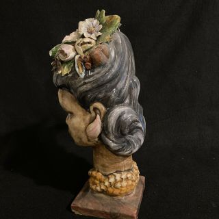 Vintage Rare HAWAIIAN POLYNESIAN Woman Head Bust FLOWER Headdress Shell Earrings 3