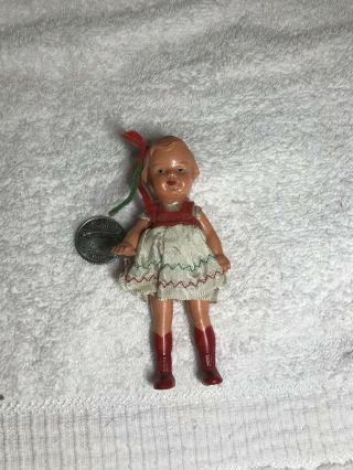Vintage Celluloid Doll Red And White Dress Ethnic Russian Dress Antique Toy