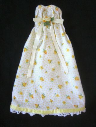 Vintage Barbie Doll Clothes Yellow Floral Strapless Dress