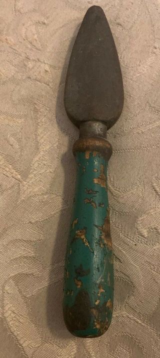 Antique Vintage Carborundum Green Wooden Handle Knife Sharpener Stone 7.  5 "