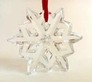 Tiffany & Co Crystal Snowflake Christmas Ornament 3 " Red Ribbon Rare 6 Point