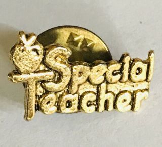 Special Teacher Gold Apple School Pin Badge Rare Vintage (c24)
