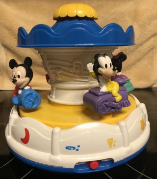 Vintage Rare Disney Musical Merry Go Round W/ Light Carousel Mickey Minnie Frees