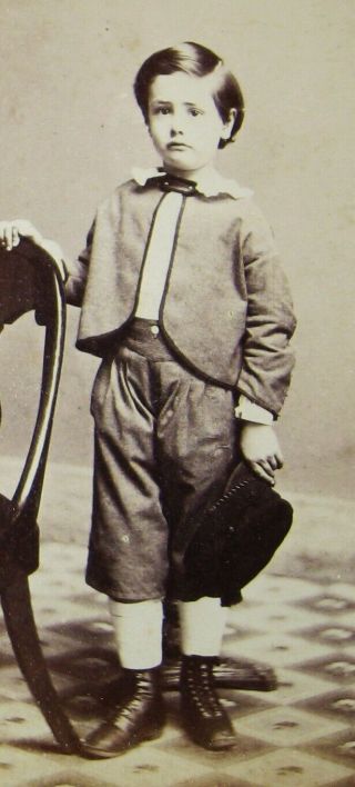 Antique Civil War Era Cdv Photo Of Darling Little Boy In Cute Outfit Holding Cap