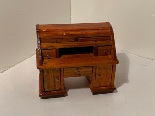 Vintage Dollhouse Miniatures Wooden Desk W/ Moving Parts 25