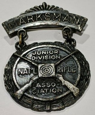 Vintage Nra Shooting Medal Marksman Junior Divistion Pin Blackinton Rare