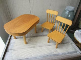 Vintage Hand Crafted DOLL Size Wood Wooden Kitchen TABLE & 2 CHAIRS SET 2