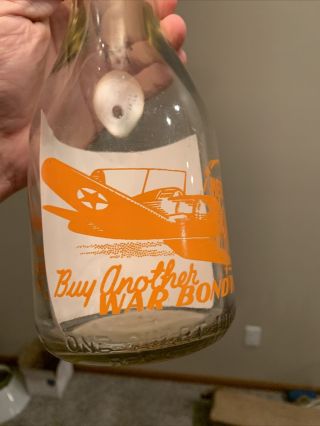 RARE Orange Quart Milk Bottle Winfield Dairy Kansas War Bond Fighter Plane 3